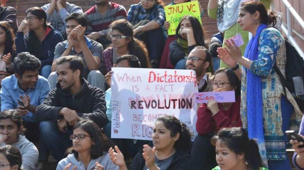 JNU ups protest, puts up posters titled ‘Death to Fascism, Power to People’